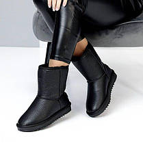 Уги високі Чорні шкіра натуральна Ugg чобітки теплі жіночі зима, фото 2