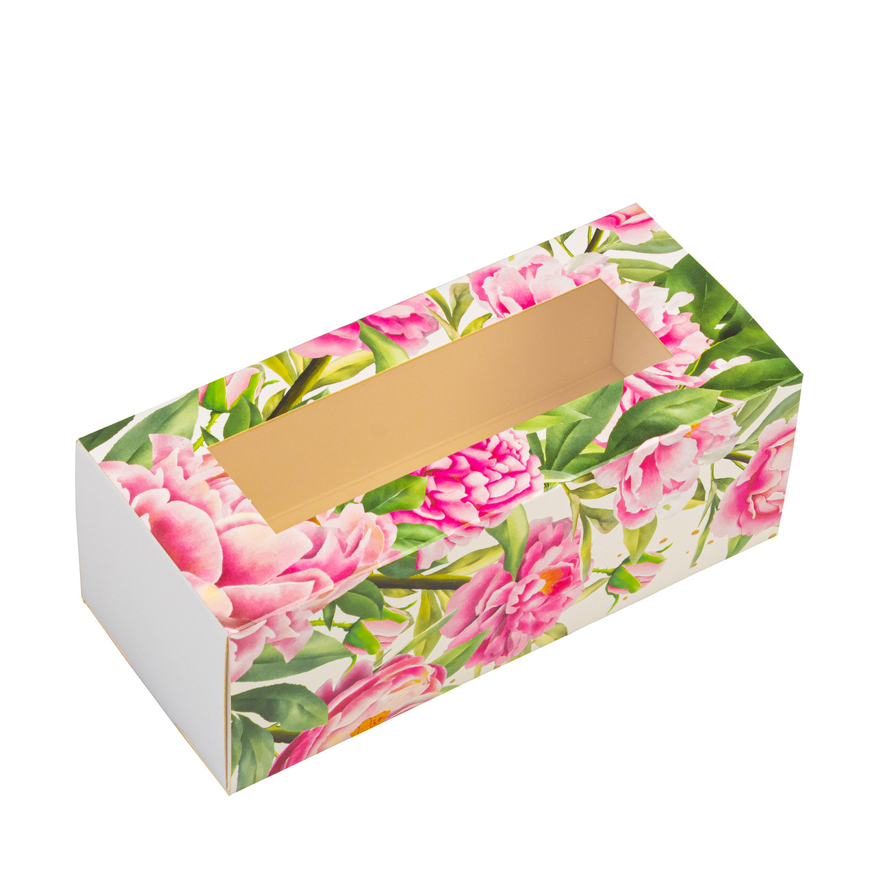 Коробка 140х60х50 для макаронс з вікном "Півонії", фото 1