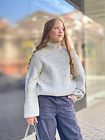 Однотонний светр для дівчинки під горло оверсайз зі спущеною лінією плеча Шик р. 128-164