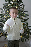 В'язаний теплий светр для хлопчиків та дорослих на ґудзиках з візерунком ромб білого кольору р. 122-158 та S-XL, фото 3