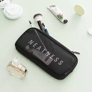 Косметичка жіноча сітчаста на блискавці Makeup bag 22*11*2 Чорна