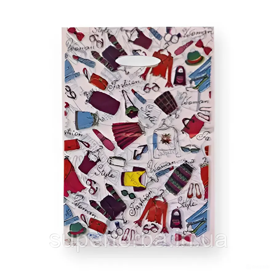 Пакет із прорубною ручкою розмір 28х42 "Бренд фешн" ХВГ 50 шт/уп. пакет із прорізною ручкою, пакет "банан", фото 1