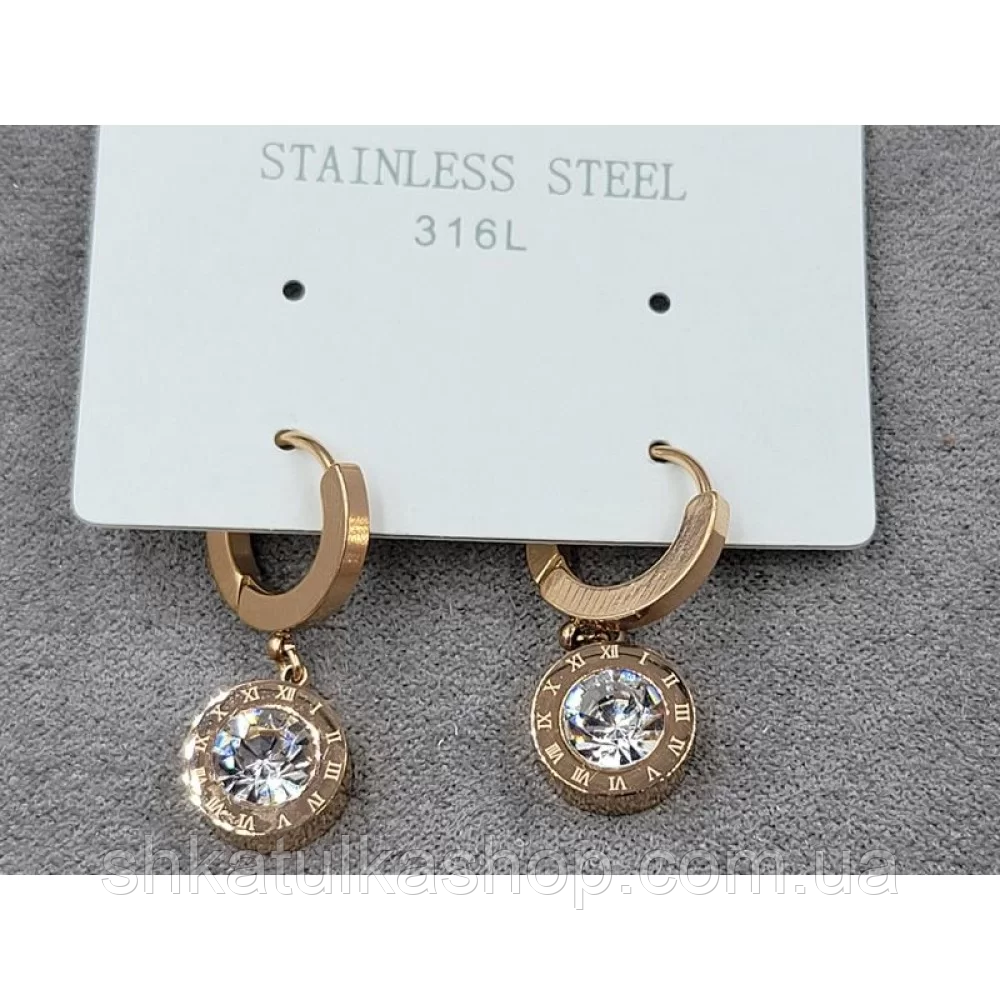 Сережки 10*27мм нержавіюча сталь, круглий замок, колір рожеве золото, фото 1