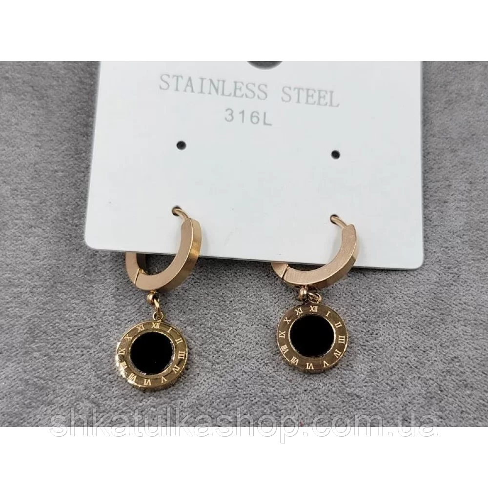 Сережки 10*27мм нержавіюча сталь, круглий замок, колір рожеве золото, фото 1