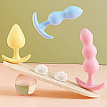 Комплект анальних пробок 3 шт силіконова набір. Wo-sex пробки бусіни кольорові, фото 5