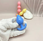 Комплект анальних пробок 3 шт силіконова набір. Wo-sex пробки бусіни кольорові, фото 2