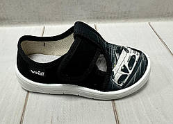 Дитячі тапочки на хлопчика текстильні Waldi Валді Гріша для садка чорні 24 15.4 см