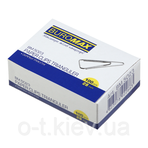 Скрiпки кольорові, 28 мм, трикутні, 100 шт. BM.5023