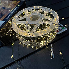 Новорічна USB гірлянда нитка кластер нитка 20м 600LED на катушці тепле світло зелена проволка