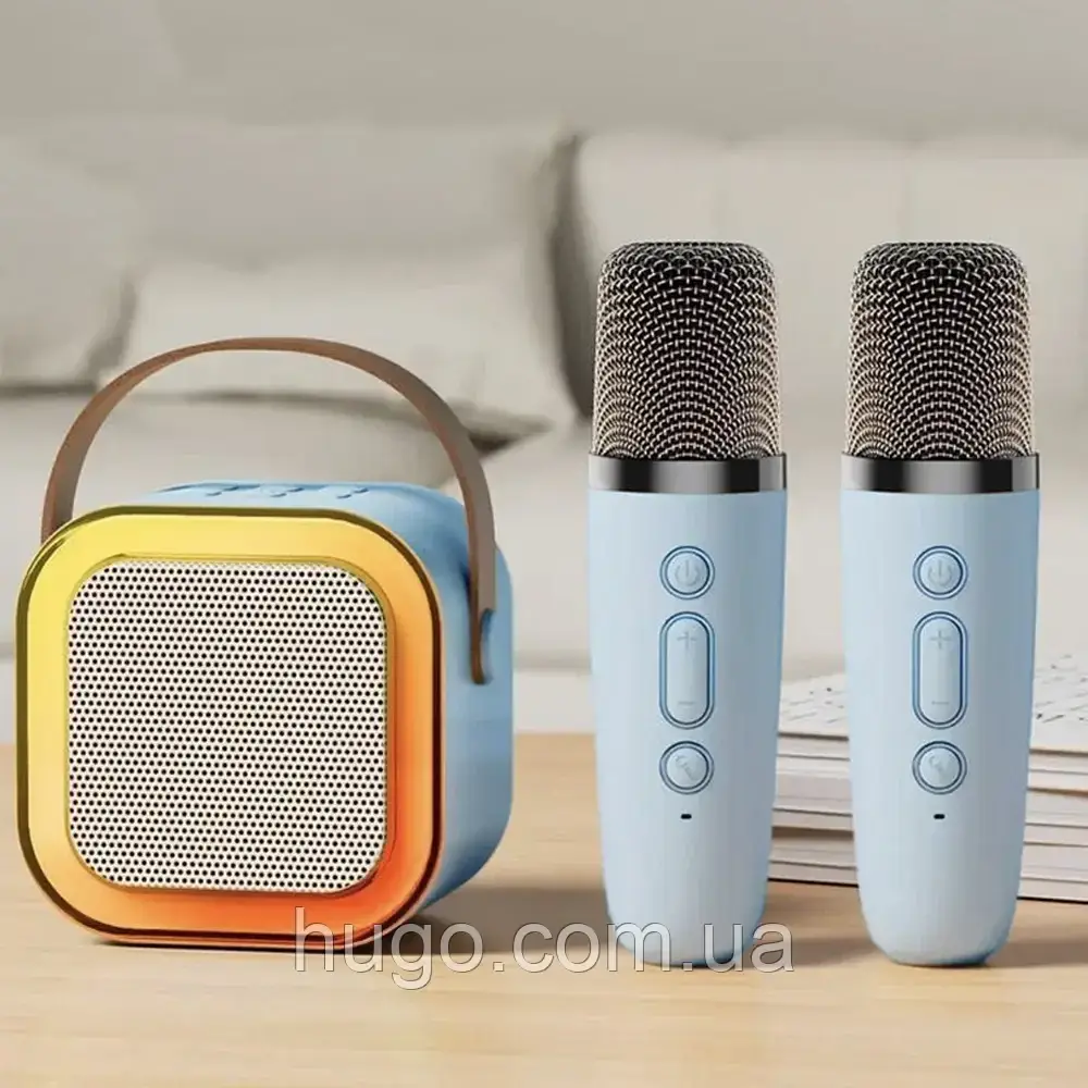 Портативна колонка-караоке + 2 мікрофони К12 / Бездротовий мікрофон з блютуз колонкою / Міні караоке, фото 1
