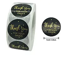 Наклейки в рулоні "Thank you for your order" Ø25 мм (500 шт) чорні