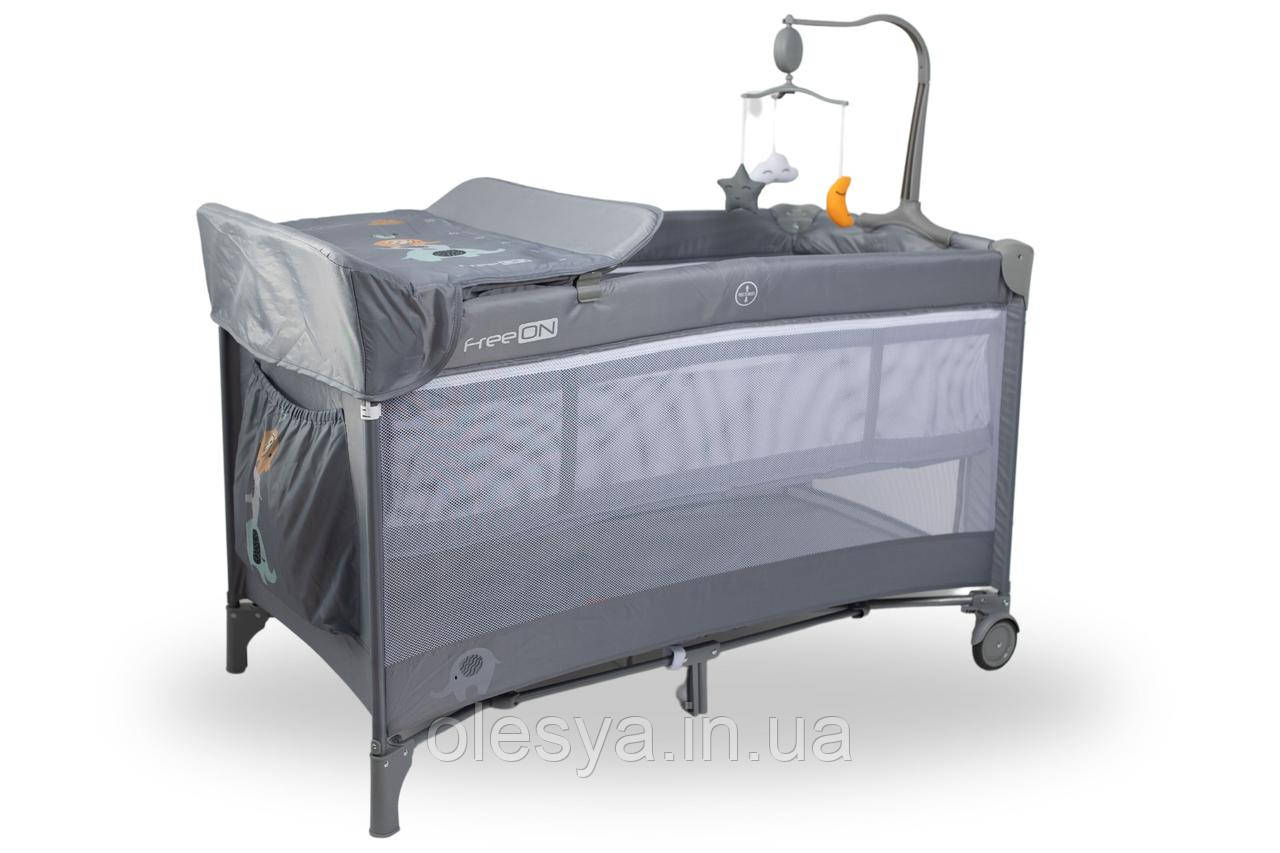 Ліжко-манеж дитяче FreeON  з другим ярусом Elephants, grey, фото 1