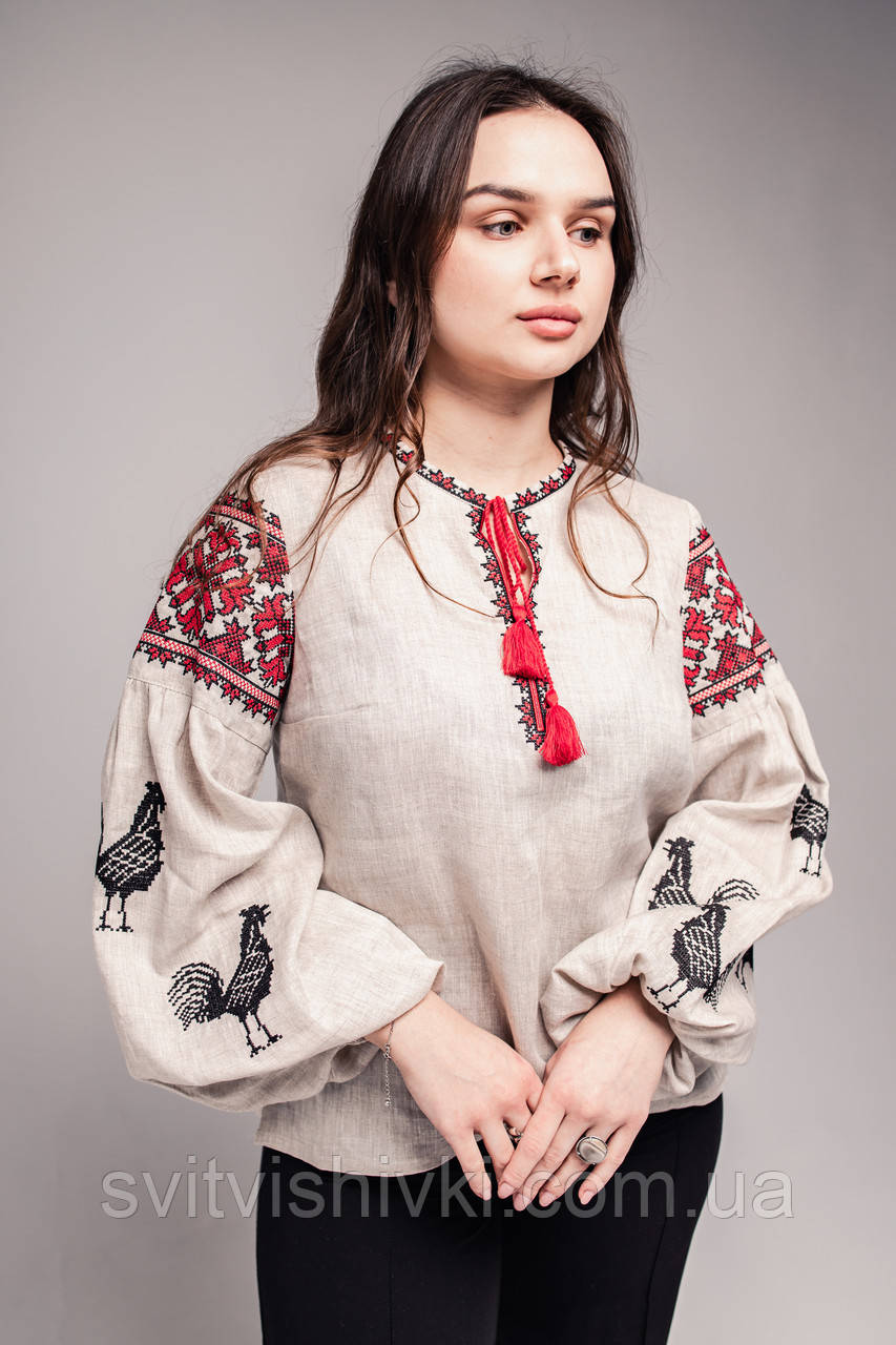 Лляна жіноча вишиванка "Півники"