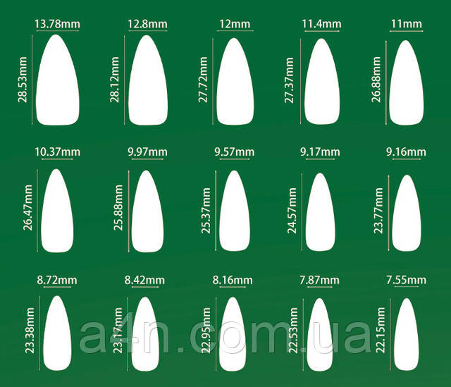 Накладные ногти - Интернет-магазин A4N Размеры накладных ногтей