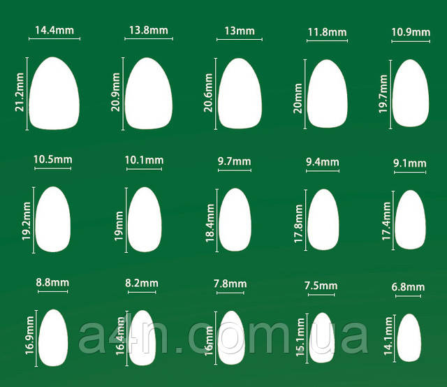 Накладные ногти - Интернет-магазин A4N Размеры накладных ногтей