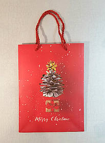 Новорічний пакет  32 см х 26 см х 10 см Merry Christmas шишка