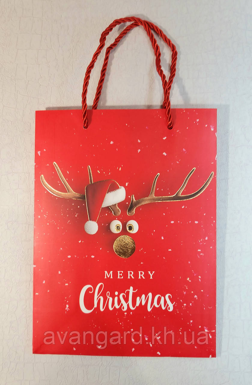 Новорічний пакет 24 см х 18 см х 8.5 см Merry Christmas олень