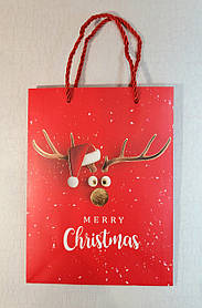 Новорічний пакет  24 см х 18 см х 8.5 см Merry Christmas олень