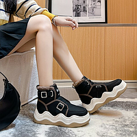 Ботинки женские зимние стильная обувь с мягким мехом внутри 37 размер, 22.5 см стопа, черные