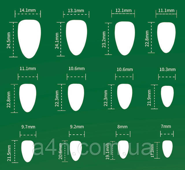 Размеры накладных ногтей