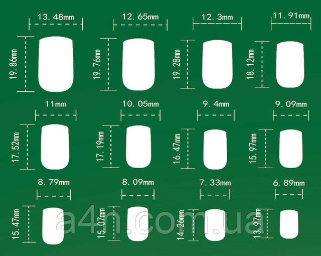 Размеры накладных ногтей