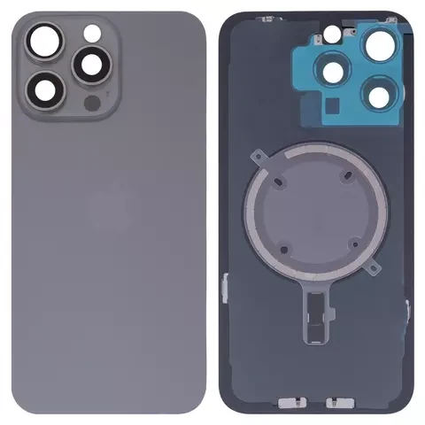 Задня панель корпусу для iPhone 15 Pro Max, сіра, зі склом камери, natural Titanium, small hole, фото 1