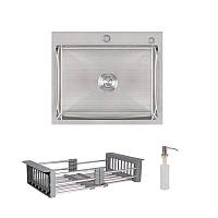 Мойка для кухни интегрированная Lidz Handmade H6050 Brushed в комплекте с дозатором и корзиной