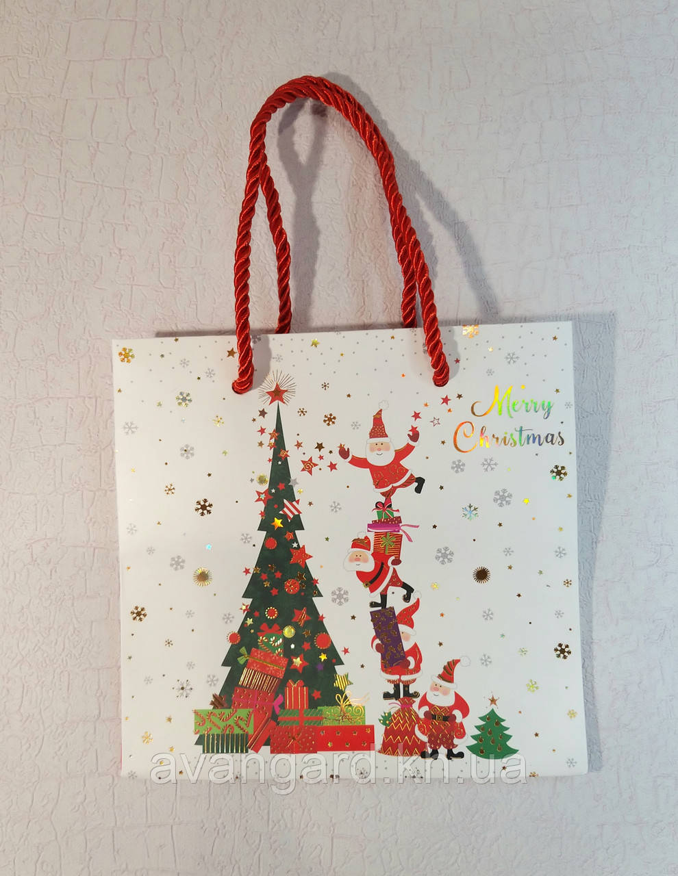 Новорічний пакет 14.5 см х 15 см х 7 см Merry Christmas санти