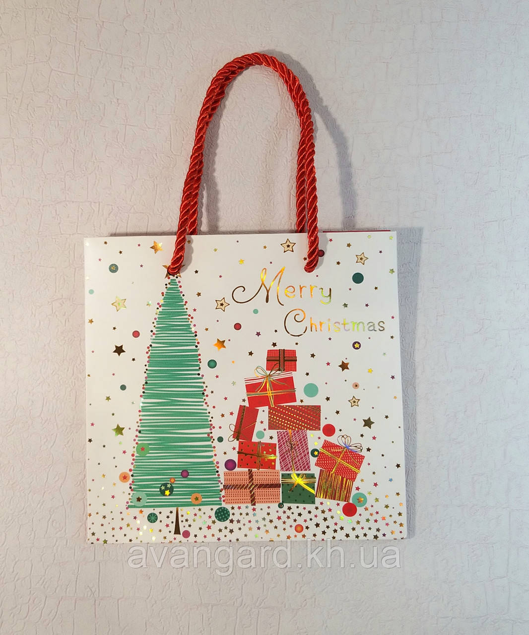 Новорічний пакет 14.5 см х 15 см х 7 см Merry Christmas подарунки