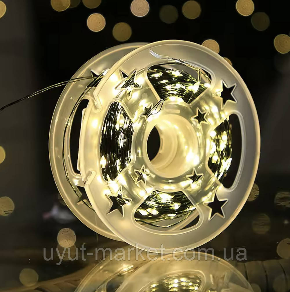 Новорічна USB-гирлянда зелена нитка на котушці 50м 500LED тепла 8 режимів з пультом, фото 1