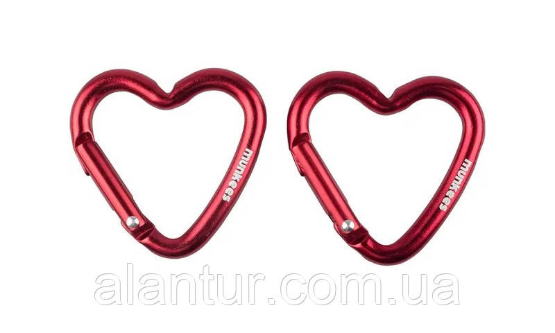 Карабін Munkees Mini 2 Heart червоний, алюмінієвий, компактний, 2 шт, для ключів та аксесуарів, фото 1