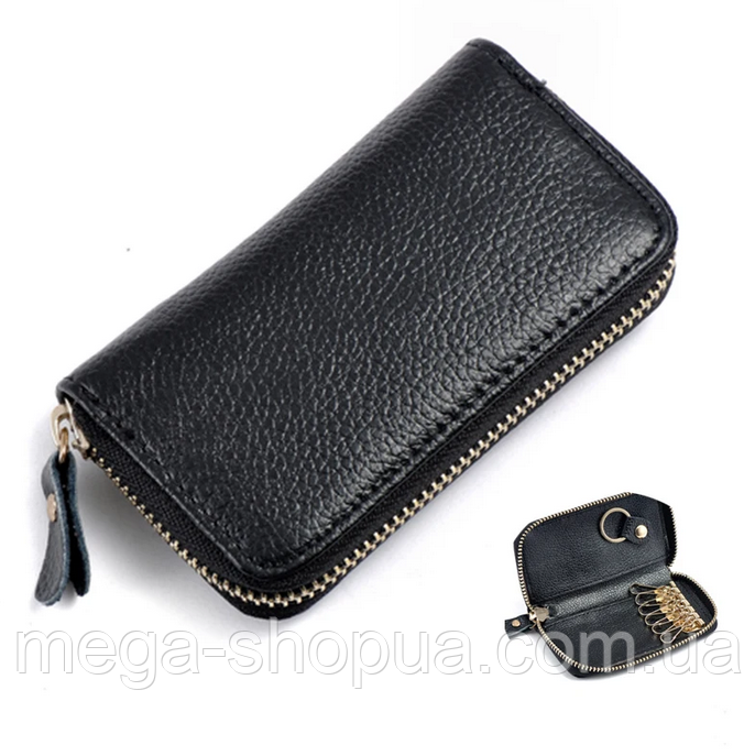 Ключниця Шкіряна з Карабінами Чохол для Ключів чоловіча, жіноча Yooksi Чорна