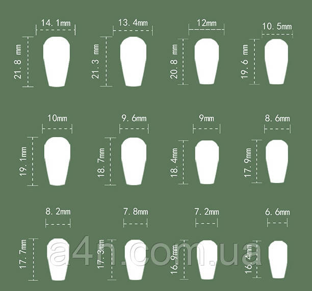 Размеры накладных ногтей