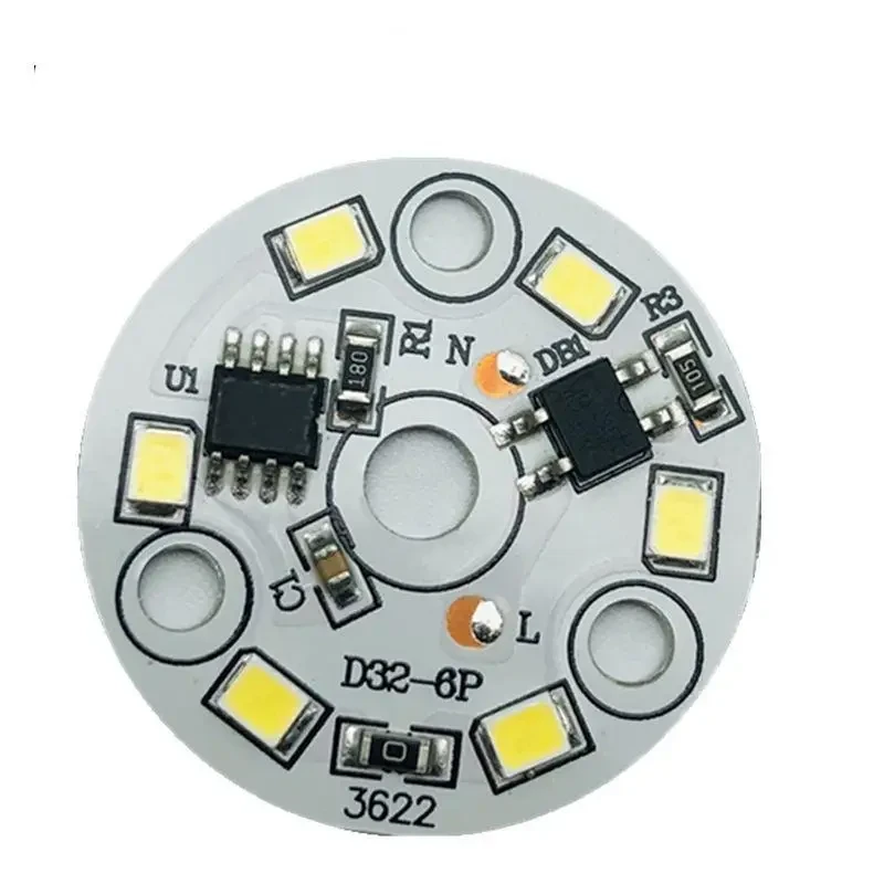 Світлодіодний LED-модуль 5 Вт, 32 мм AC220В плата для ремонту ламп 5 Вт, теплий білий, фото 1