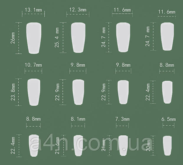 Размеры накладных ногтей
