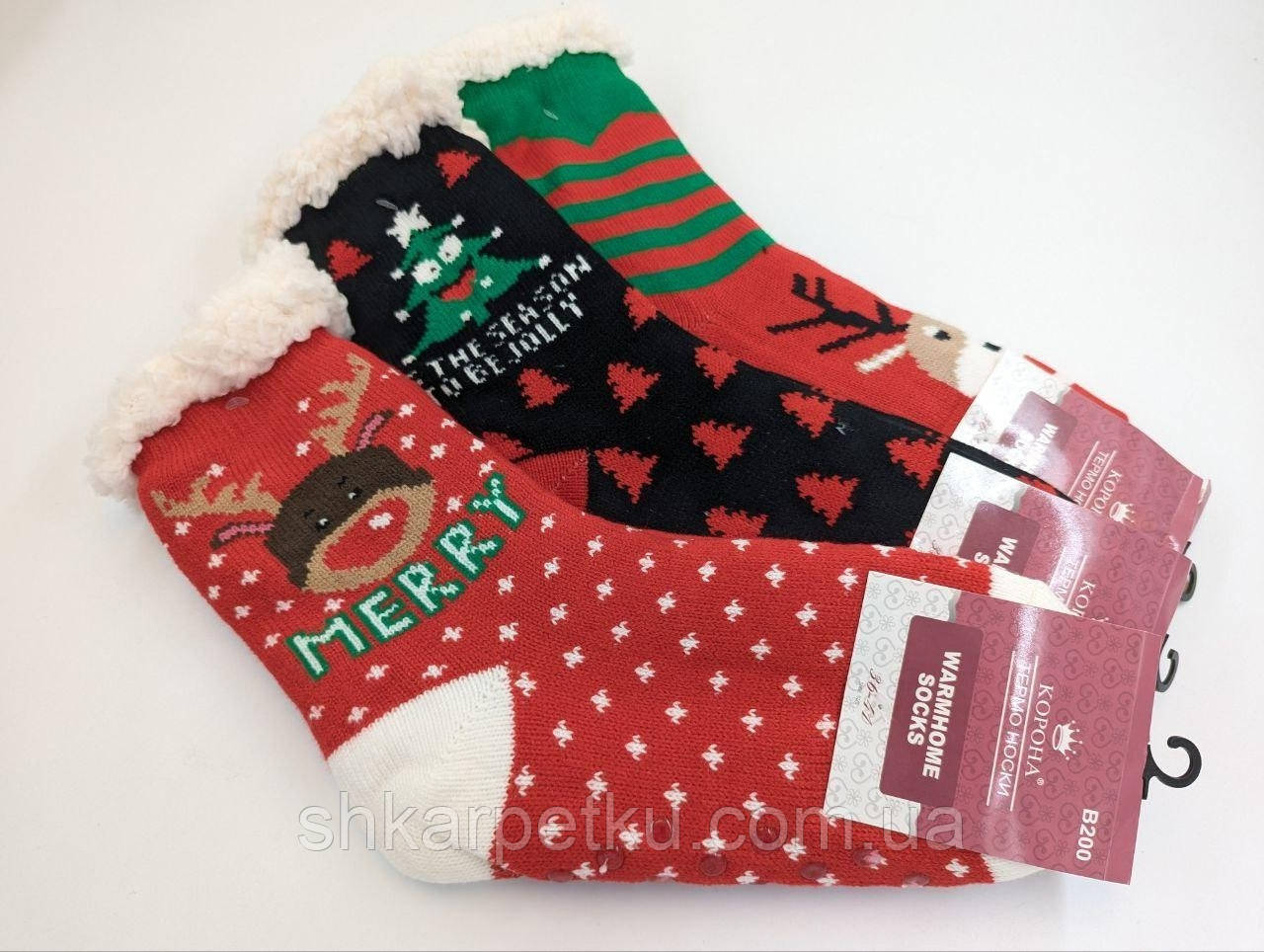Жіночі новорічні термо-шкарпетки Корона, валянки з різдвяним малюнком, розмір 36-41, 6 пар/уп. Мікс, фото 1