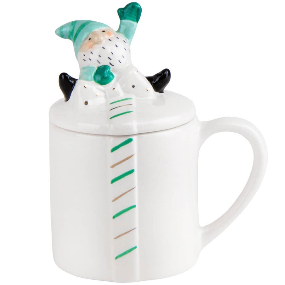 Керамічна чашка з кришкою новорічна "Подарунок від Санти" 12,5*9*14,8 см, фото 1