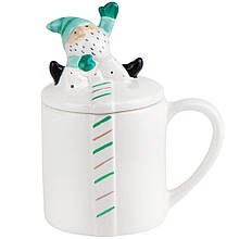 Керамічна чашка з кришкою новорічна "Подарунок від Санти" 12,5*9*14,8 см