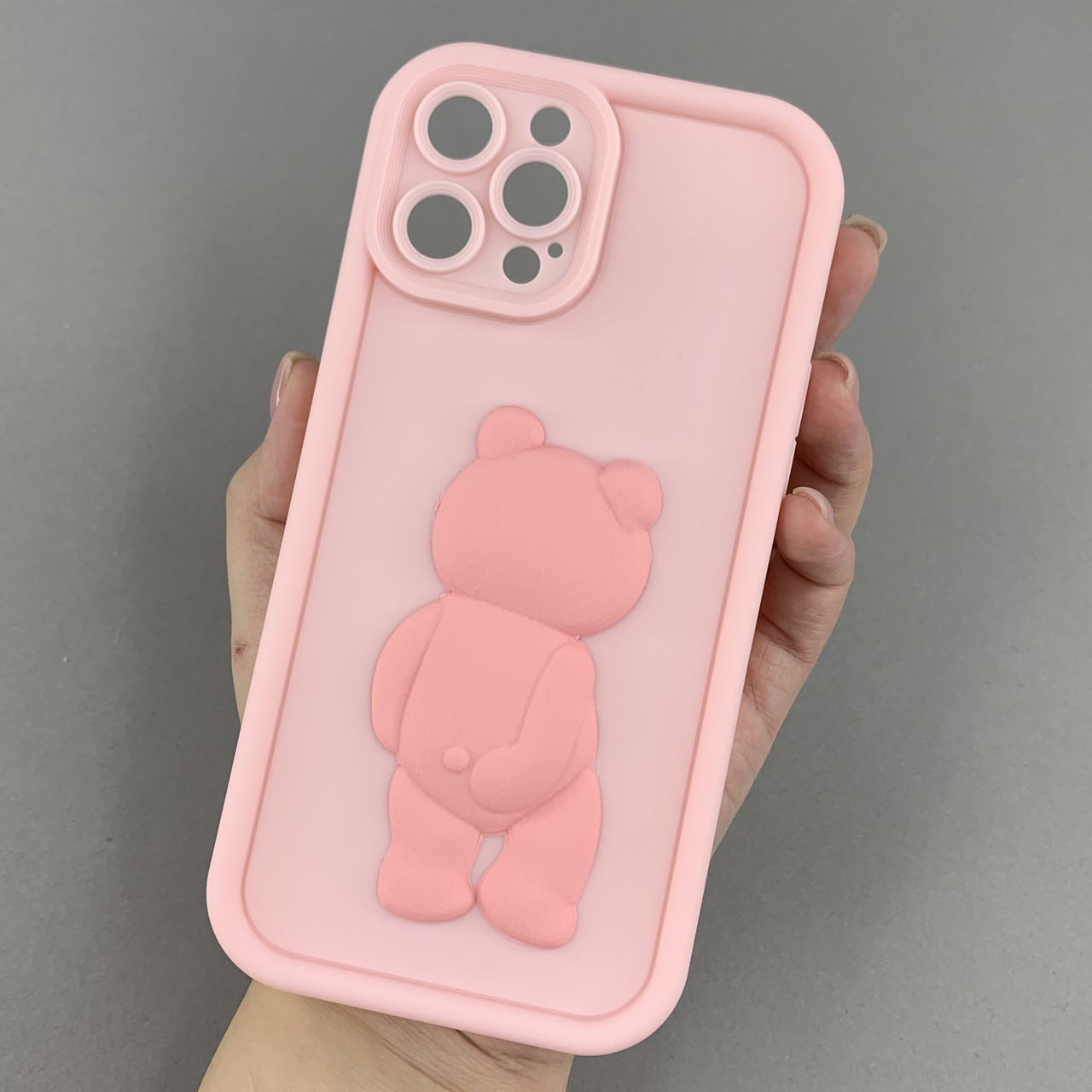 Чохол для Apple iPhone 12 Pro Max чохол з об'ємним ведмедиком на телефон айфон 12 про макс рожевий q01e