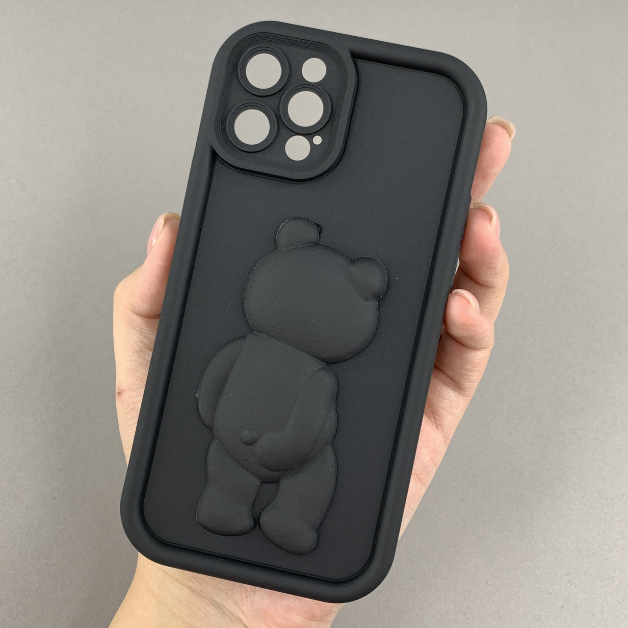 Чохол для Apple iPhone 12 Pro чохол з об'ємним ведмедиком на телефон айфон 12 про чорний q01e