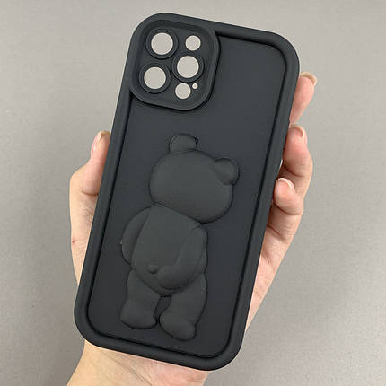 Чохол для Apple iPhone 12 Pro чохол з об'ємним ведмедиком на телефон айфон 12 про чорний q01e, фото 1