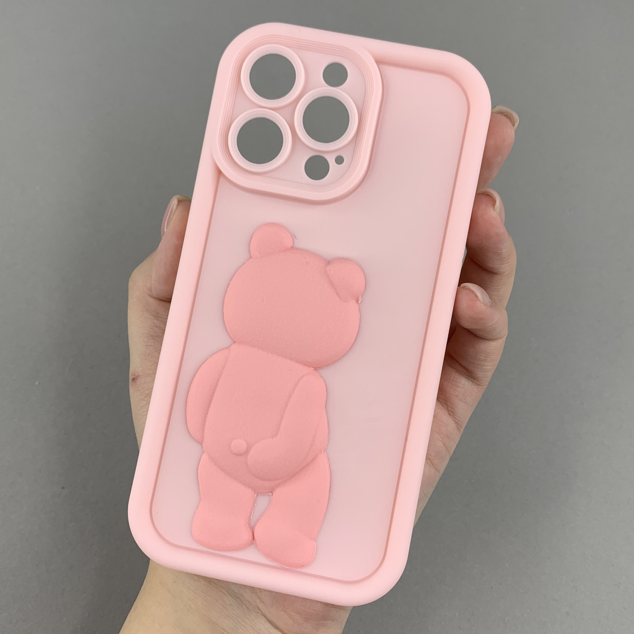 Чохол для Apple iPhone 13 Pro чохол з об'ємним ведмедиком на телефон айфон 13 про рожевий q01e