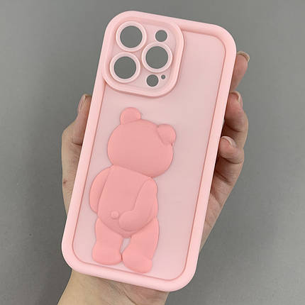 Чохол для Apple iPhone 13 Pro чохол з об'ємним ведмедиком на телефон айфон 13 про рожевий q01e, фото 1