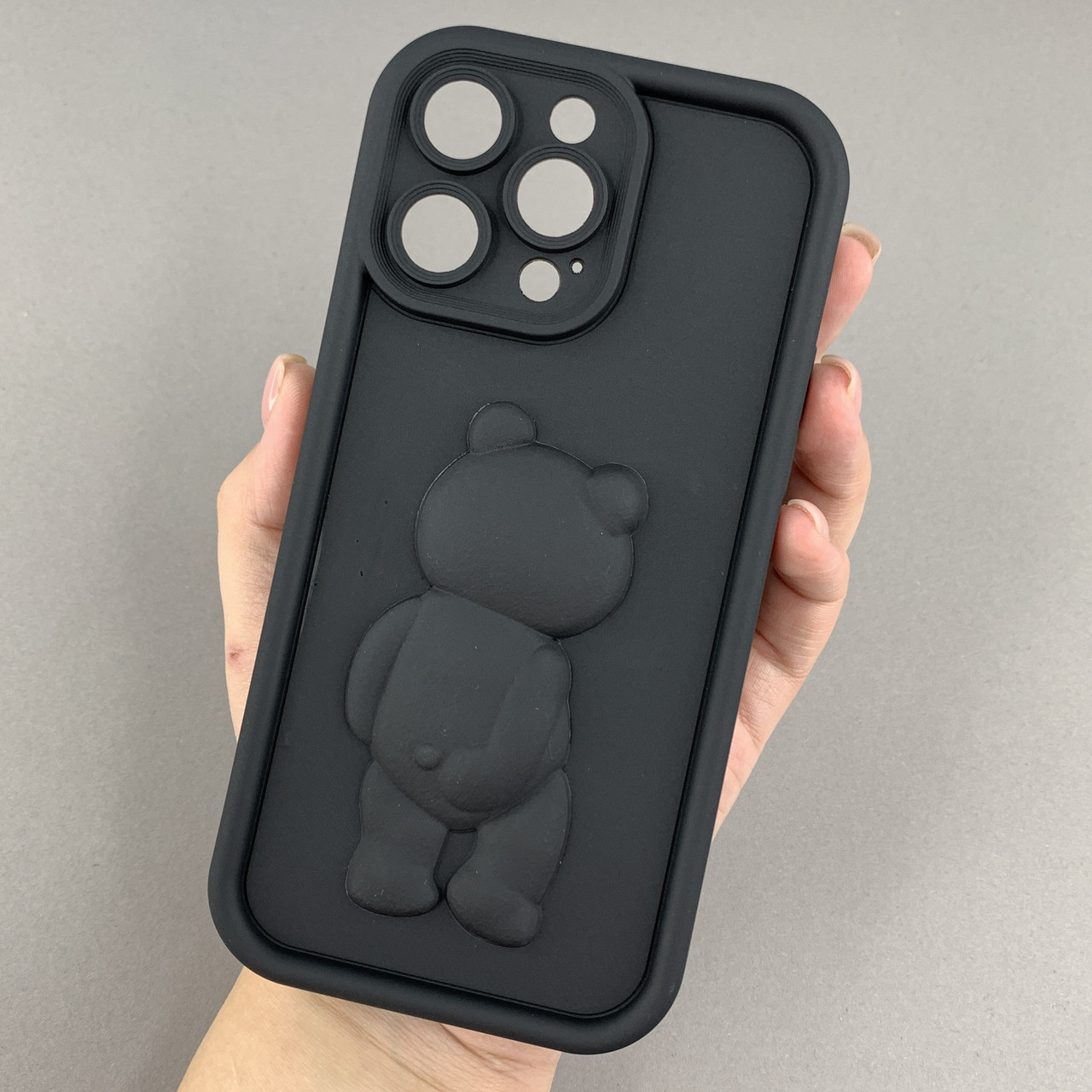 Чохол для Apple iPhone 14 Pro Max чохол з об'ємним ведмедиком на телефон айфон 14 про макс чорний q01e
