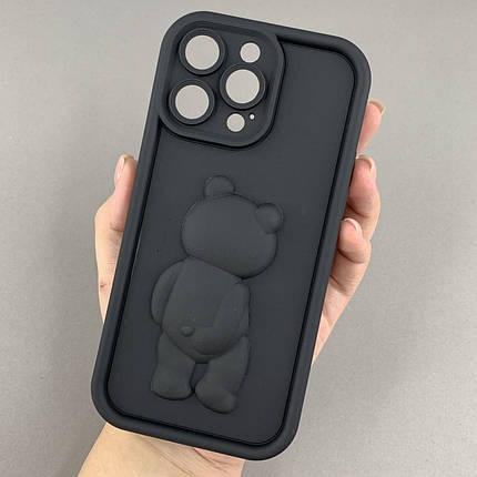 Чохол для Apple iPhone 14 Pro Max чохол з об'ємним ведмедиком на телефон айфон 14 про макс чорний q01e, фото 1