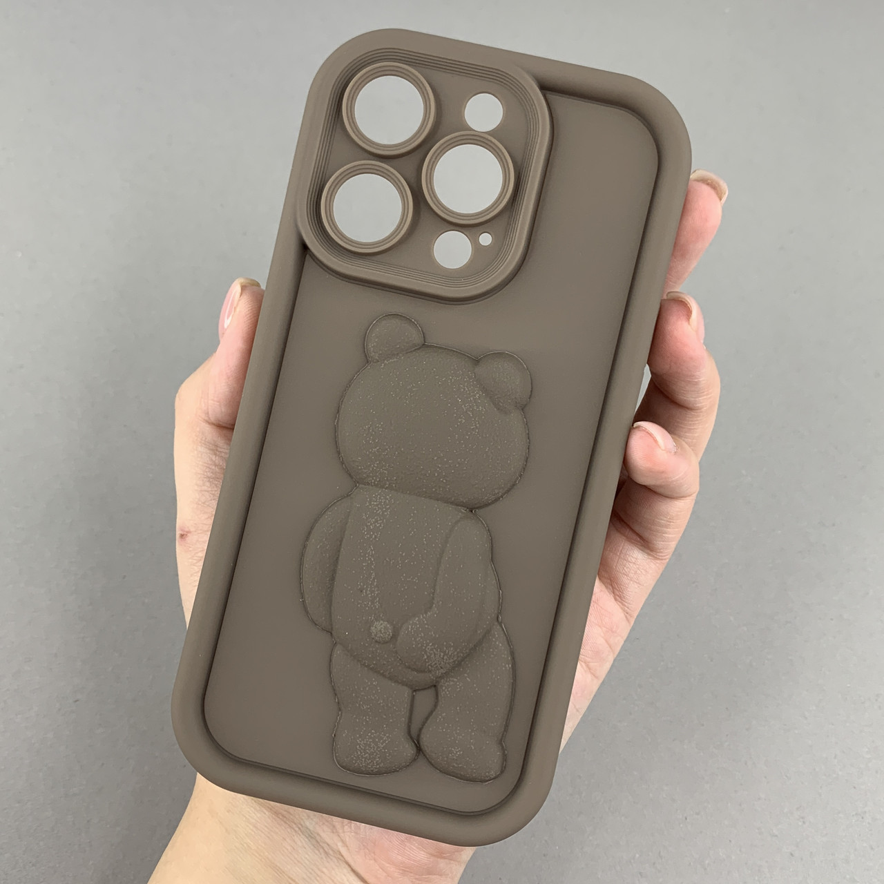 Чохол для Apple iPhone 14 Pro чохол з об'ємним ведмедиком на телефон айфон 14 про коричневий q01e
