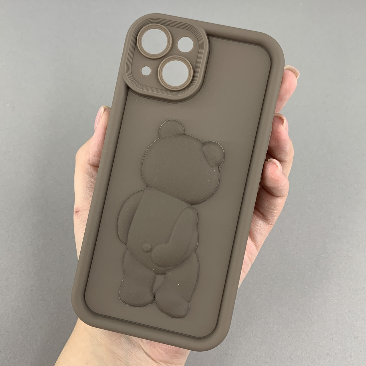 Чохол для Apple iPhone 14 чохол з об'ємним ведмедиком на телефон айфон 14 коричневий q01e