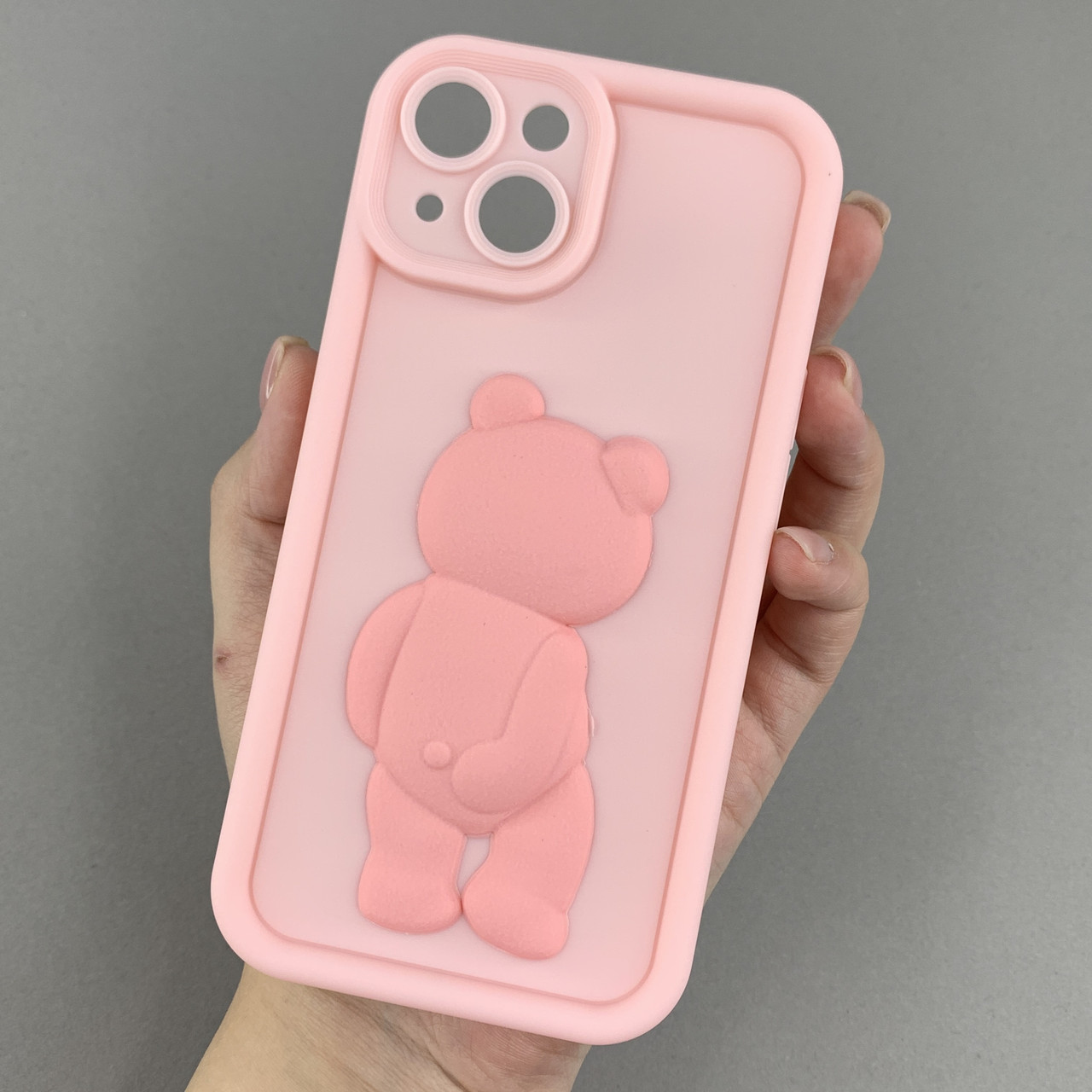 Чохол для Apple iPhone 14 чохол з об'ємним ведмедиком на телефон айфон 14 рожевий q01e