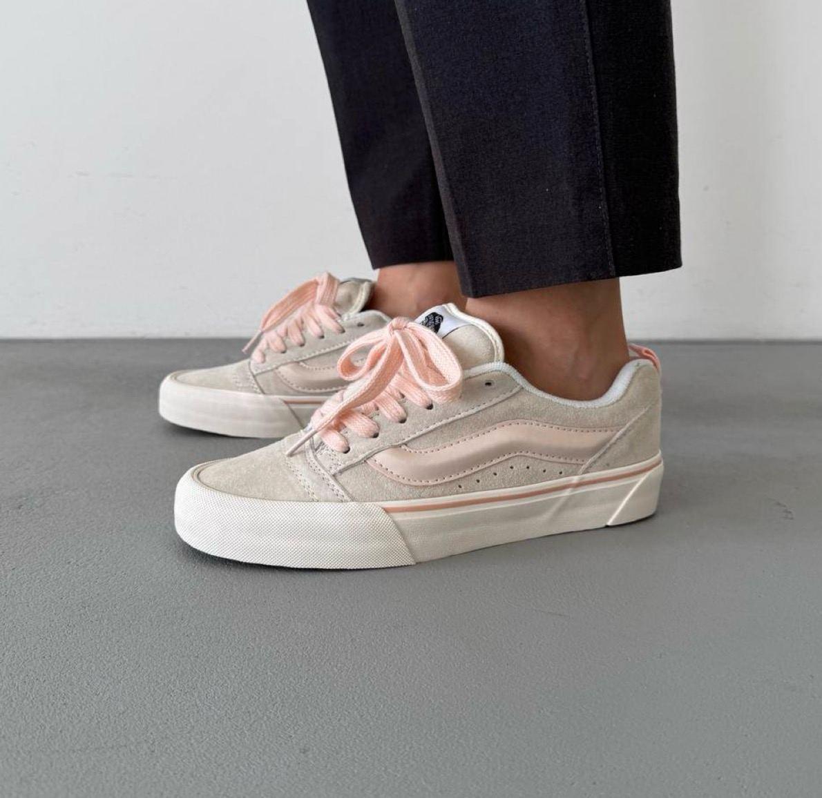 Жіночі кеди Vans Skool KNU Pastels Pink Ванс Олд Скул низькі ніжно рожеві замша текстиль демісезон