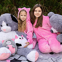 Кигуруми Котик (розовый), махра-велсофт (размер 5: 150-155 см)